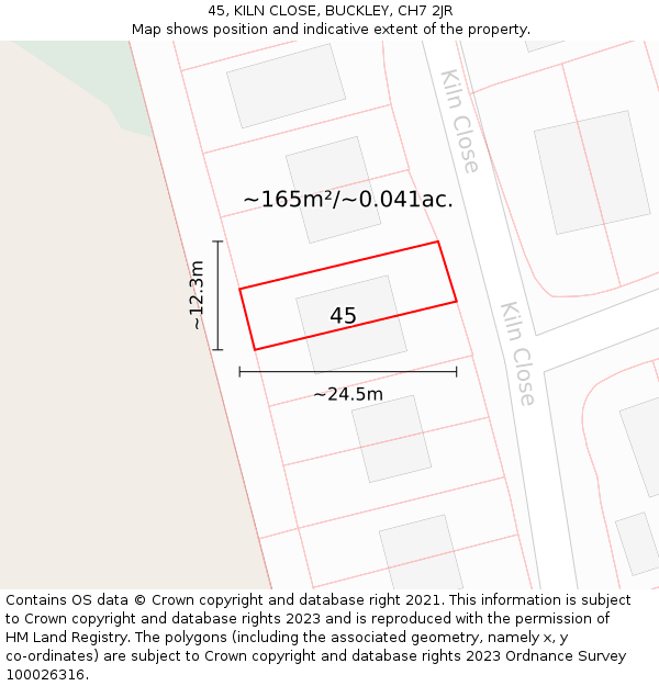 45, KILN CLOSE, BUCKLEY, CH7 2JR: Plot and title map