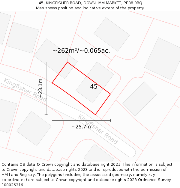 45, KINGFISHER ROAD, DOWNHAM MARKET, PE38 9RQ: Plot and title map