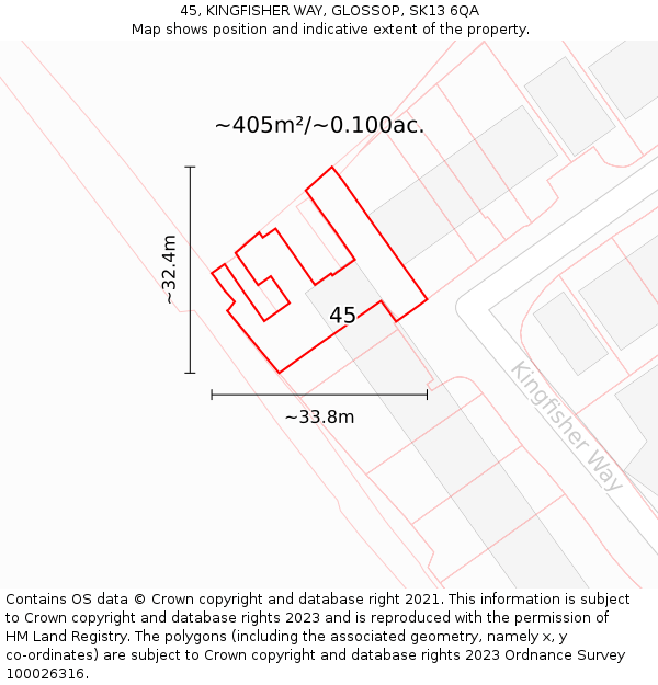 45, KINGFISHER WAY, GLOSSOP, SK13 6QA: Plot and title map