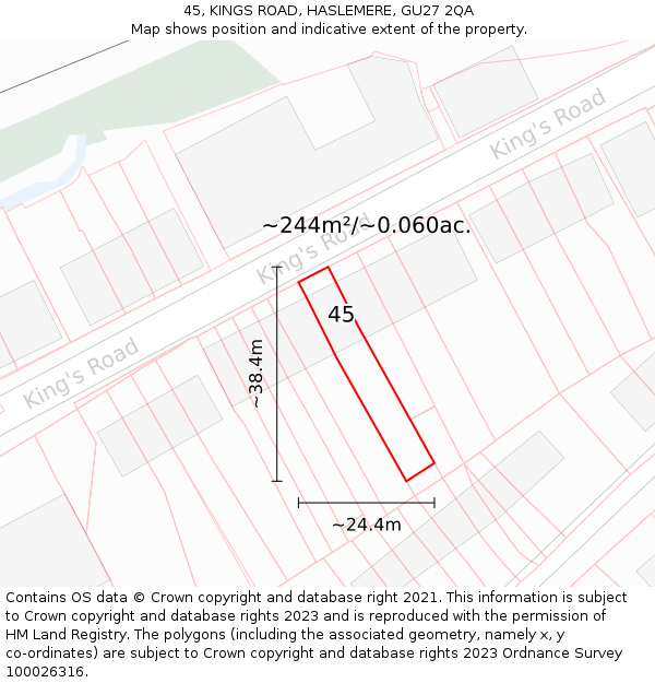 45, KINGS ROAD, HASLEMERE, GU27 2QA: Plot and title map