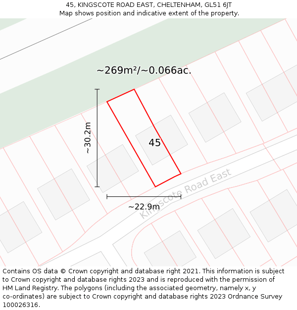 45, KINGSCOTE ROAD EAST, CHELTENHAM, GL51 6JT: Plot and title map