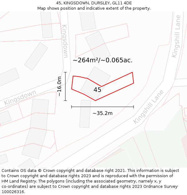 45, KINGSDOWN, DURSLEY, GL11 4DE: Plot and title map