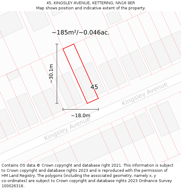 45, KINGSLEY AVENUE, KETTERING, NN16 9ER: Plot and title map