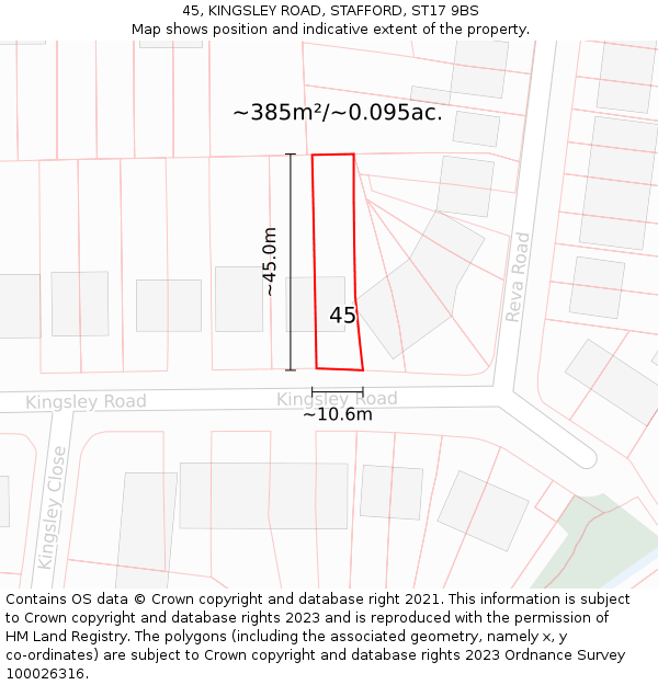 45, KINGSLEY ROAD, STAFFORD, ST17 9BS: Plot and title map