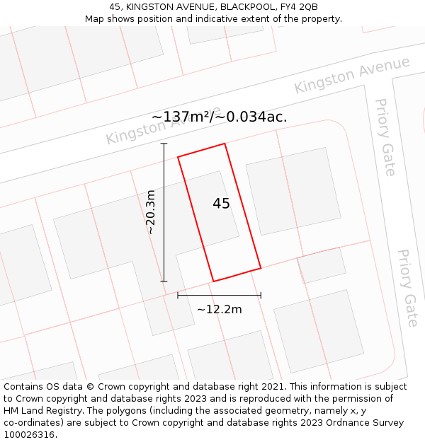 45, KINGSTON AVENUE, BLACKPOOL, FY4 2QB: Plot and title map