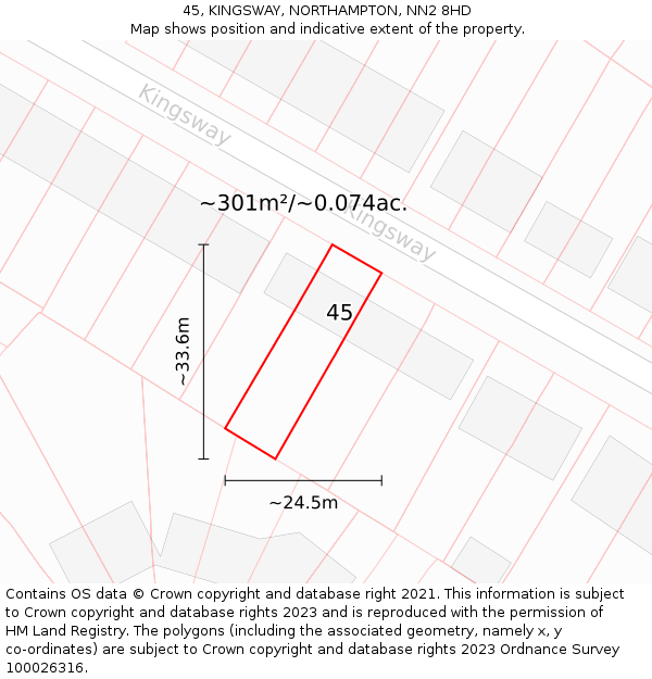 45, KINGSWAY, NORTHAMPTON, NN2 8HD: Plot and title map