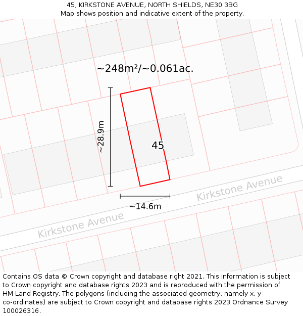 45, KIRKSTONE AVENUE, NORTH SHIELDS, NE30 3BG: Plot and title map