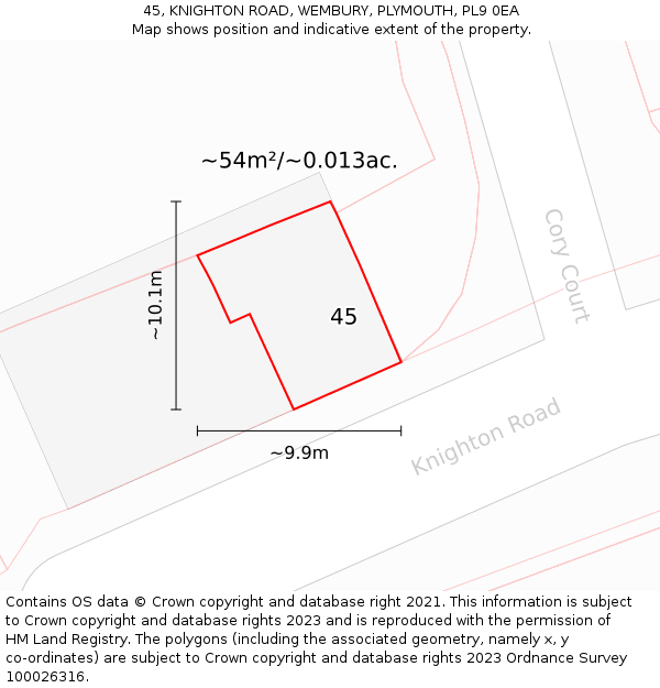 45, KNIGHTON ROAD, WEMBURY, PLYMOUTH, PL9 0EA: Plot and title map