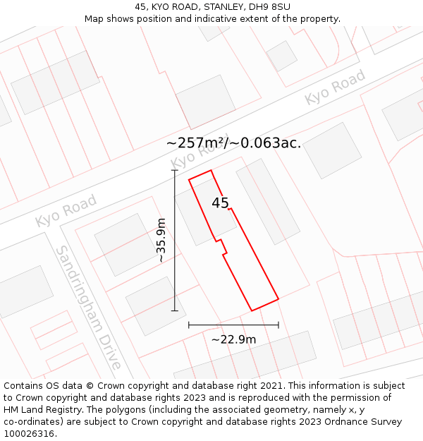 45, KYO ROAD, STANLEY, DH9 8SU: Plot and title map