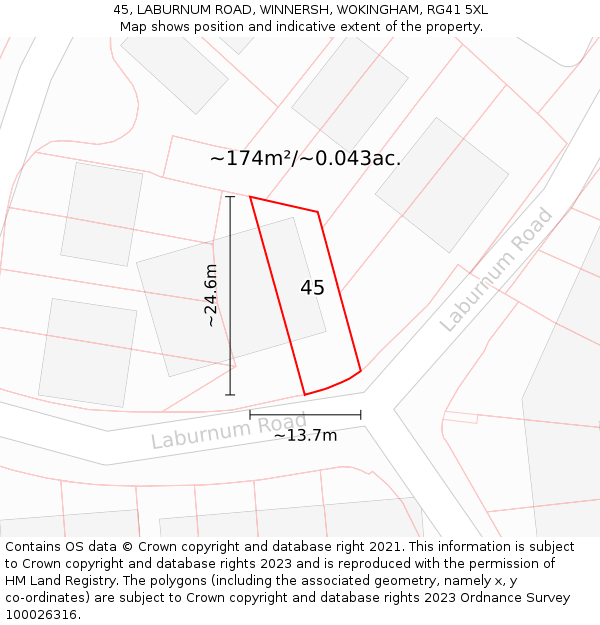 45, LABURNUM ROAD, WINNERSH, WOKINGHAM, RG41 5XL: Plot and title map