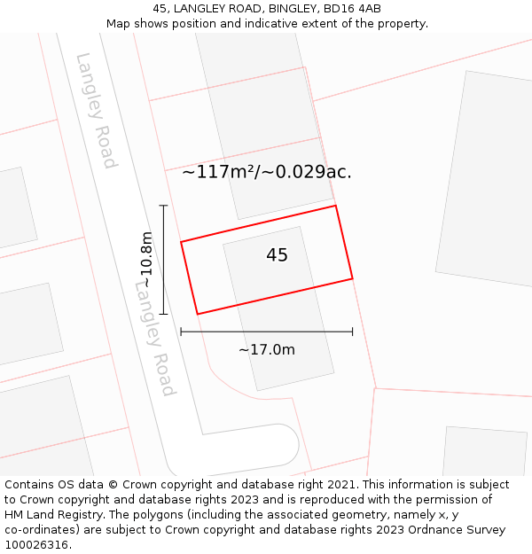 45, LANGLEY ROAD, BINGLEY, BD16 4AB: Plot and title map