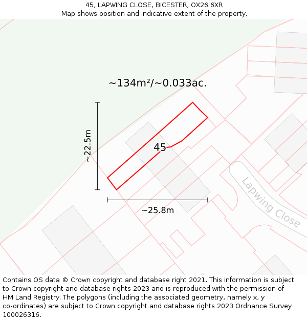 45, LAPWING CLOSE, BICESTER, OX26 6XR: Plot and title map