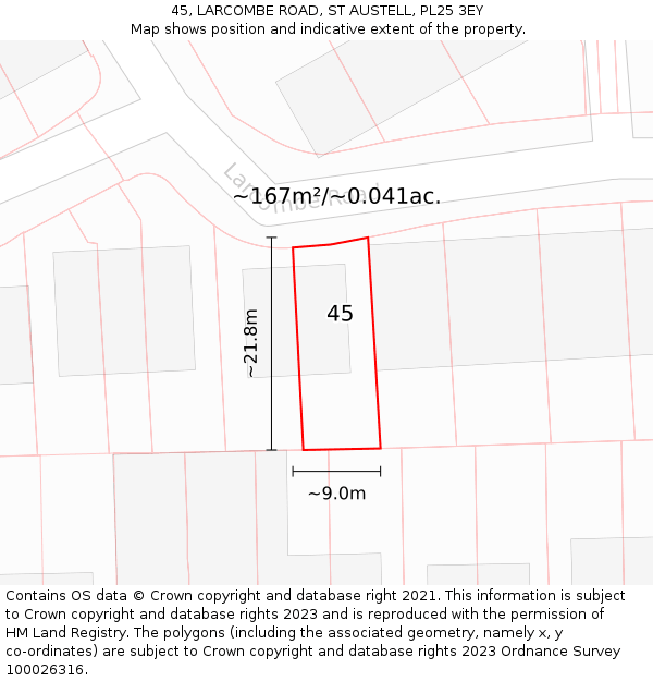 45, LARCOMBE ROAD, ST AUSTELL, PL25 3EY: Plot and title map