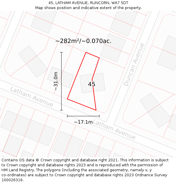 45, LATHAM AVENUE, RUNCORN, WA7 5DT: Plot and title map