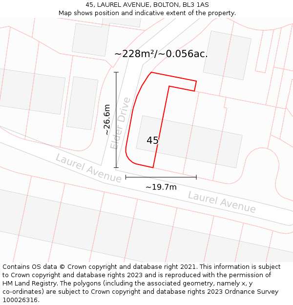 45, LAUREL AVENUE, BOLTON, BL3 1AS: Plot and title map