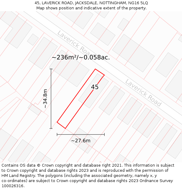 45, LAVERICK ROAD, JACKSDALE, NOTTINGHAM, NG16 5LQ: Plot and title map