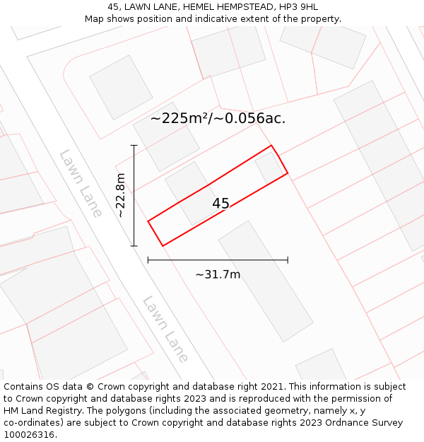 45, LAWN LANE, HEMEL HEMPSTEAD, HP3 9HL: Plot and title map