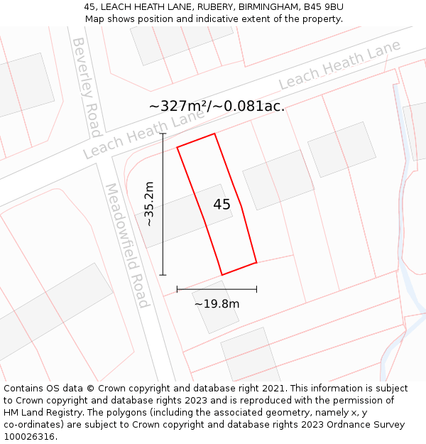 45, LEACH HEATH LANE, RUBERY, BIRMINGHAM, B45 9BU: Plot and title map