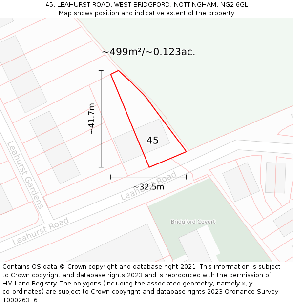 45, LEAHURST ROAD, WEST BRIDGFORD, NOTTINGHAM, NG2 6GL: Plot and title map