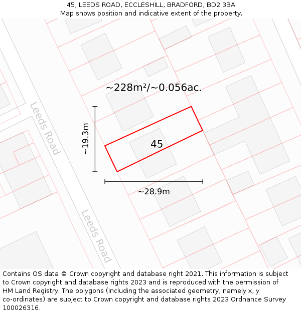 45, LEEDS ROAD, ECCLESHILL, BRADFORD, BD2 3BA: Plot and title map