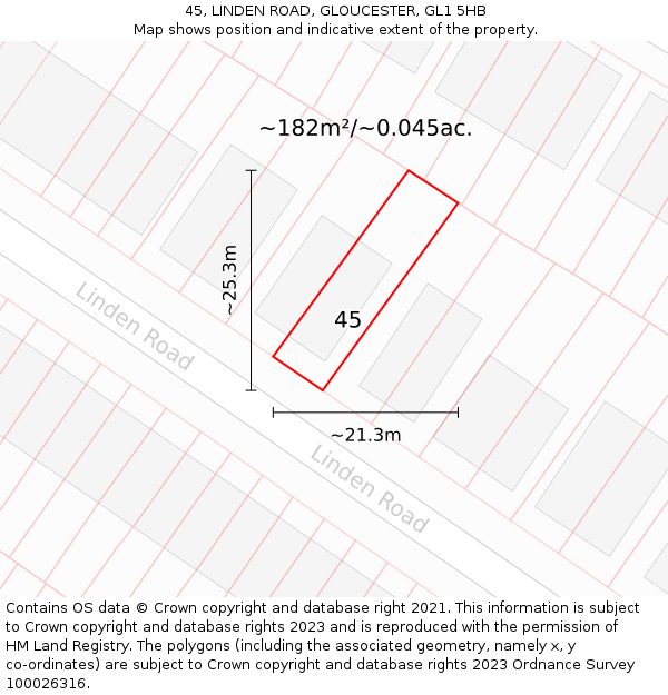 45, LINDEN ROAD, GLOUCESTER, GL1 5HB: Plot and title map