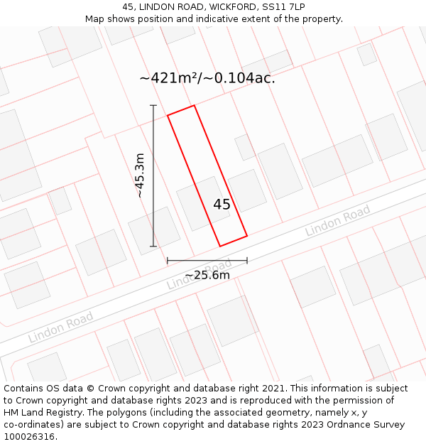 45, LINDON ROAD, WICKFORD, SS11 7LP: Plot and title map