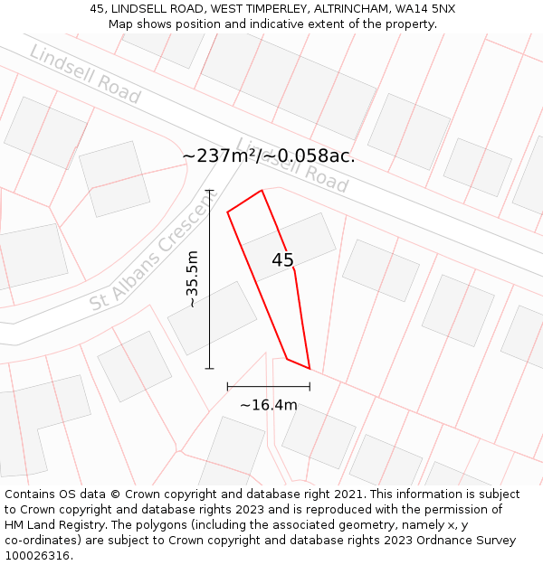 45, LINDSELL ROAD, WEST TIMPERLEY, ALTRINCHAM, WA14 5NX: Plot and title map