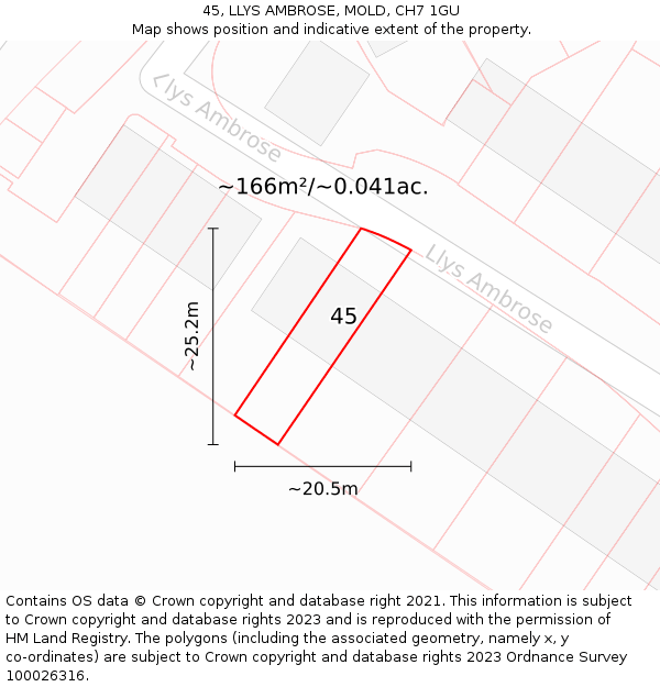 45, LLYS AMBROSE, MOLD, CH7 1GU: Plot and title map