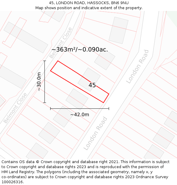 45, LONDON ROAD, HASSOCKS, BN6 9NU: Plot and title map