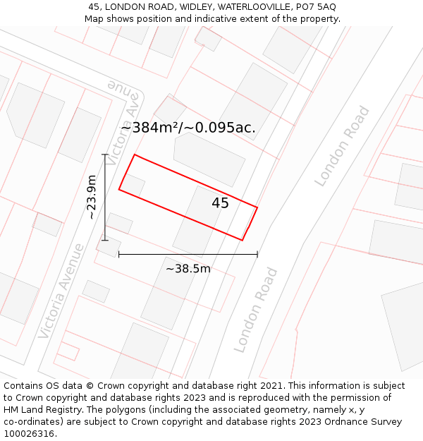 45, LONDON ROAD, WIDLEY, WATERLOOVILLE, PO7 5AQ: Plot and title map