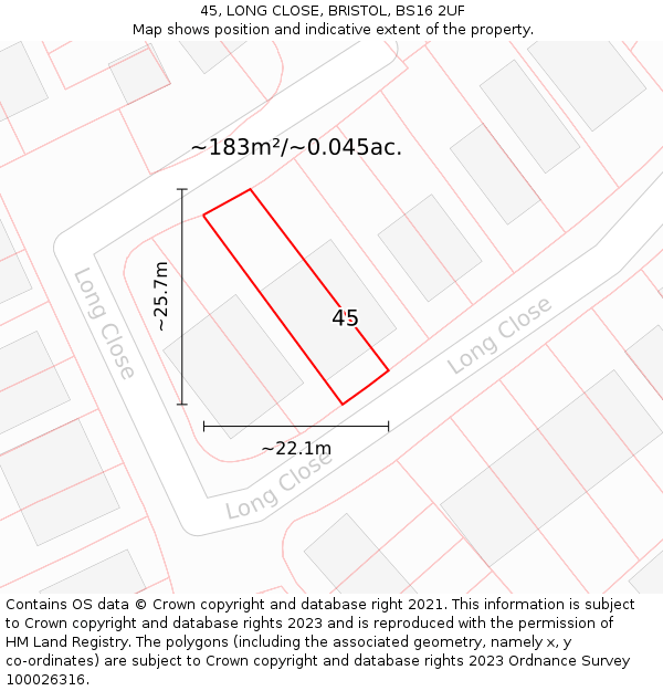 45, LONG CLOSE, BRISTOL, BS16 2UF: Plot and title map