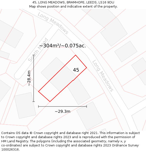 45, LONG MEADOWS, BRAMHOPE, LEEDS, LS16 9DU: Plot and title map