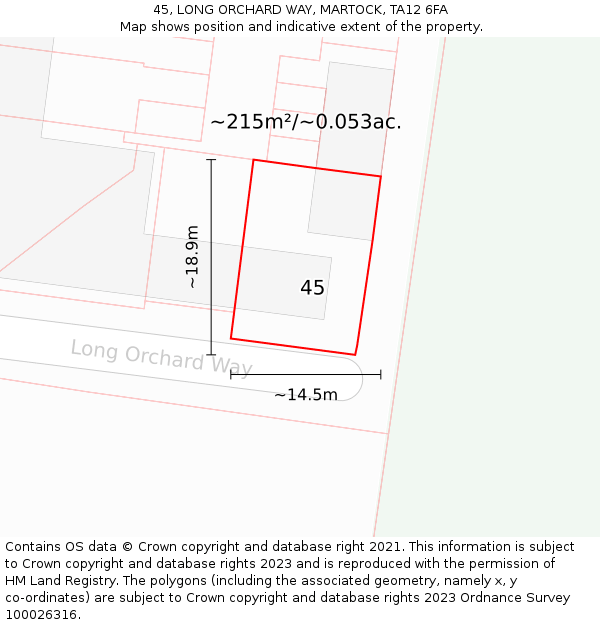 45, LONG ORCHARD WAY, MARTOCK, TA12 6FA: Plot and title map