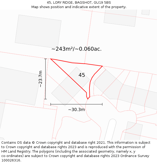 45, LORY RIDGE, BAGSHOT, GU19 5BS: Plot and title map