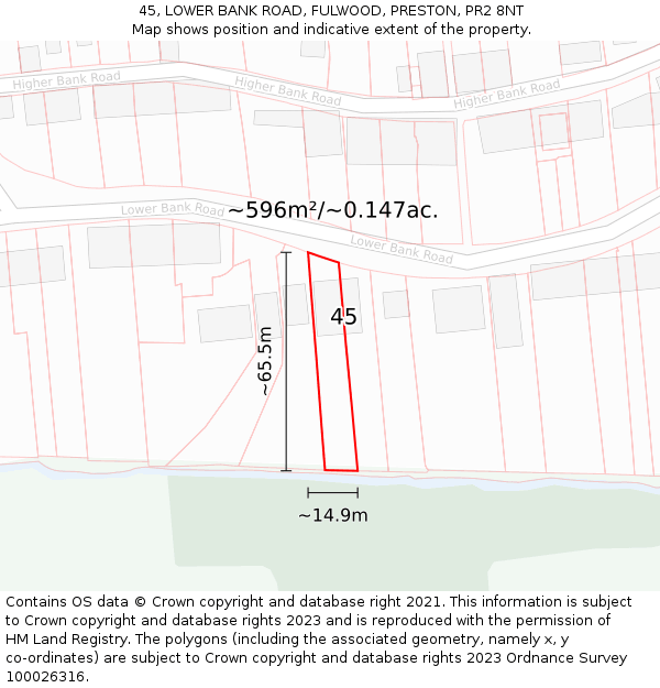 45, LOWER BANK ROAD, FULWOOD, PRESTON, PR2 8NT: Plot and title map