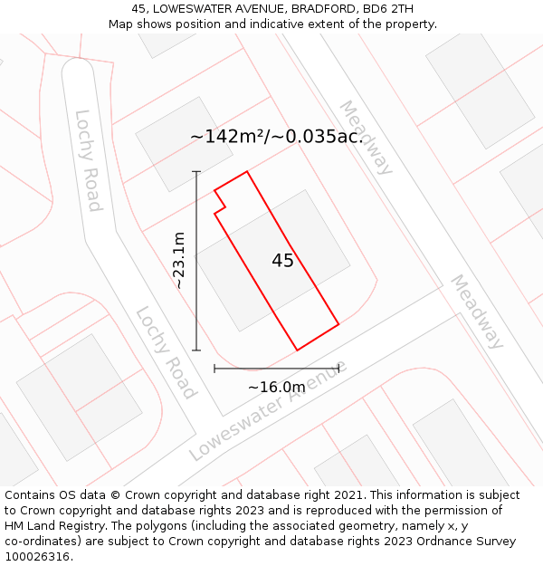 45, LOWESWATER AVENUE, BRADFORD, BD6 2TH: Plot and title map