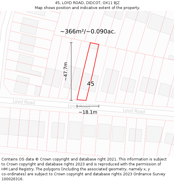 45, LOYD ROAD, DIDCOT, OX11 8JZ: Plot and title map