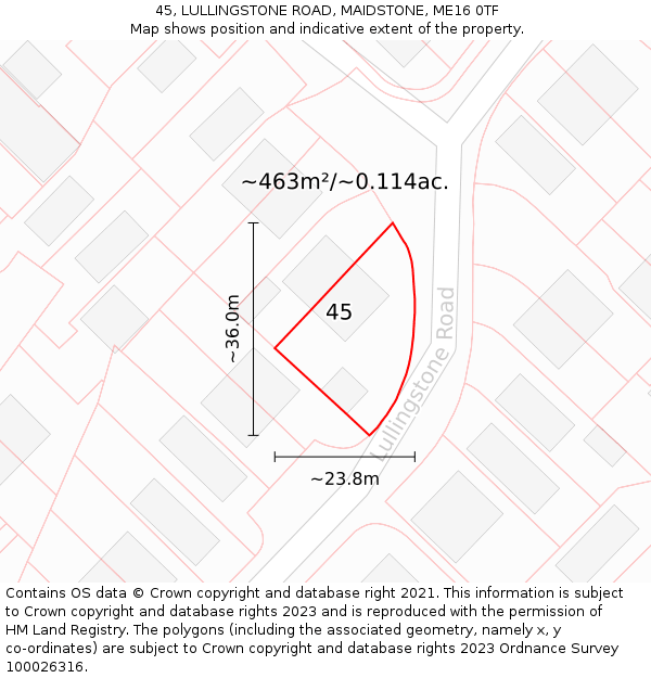 45, LULLINGSTONE ROAD, MAIDSTONE, ME16 0TF: Plot and title map