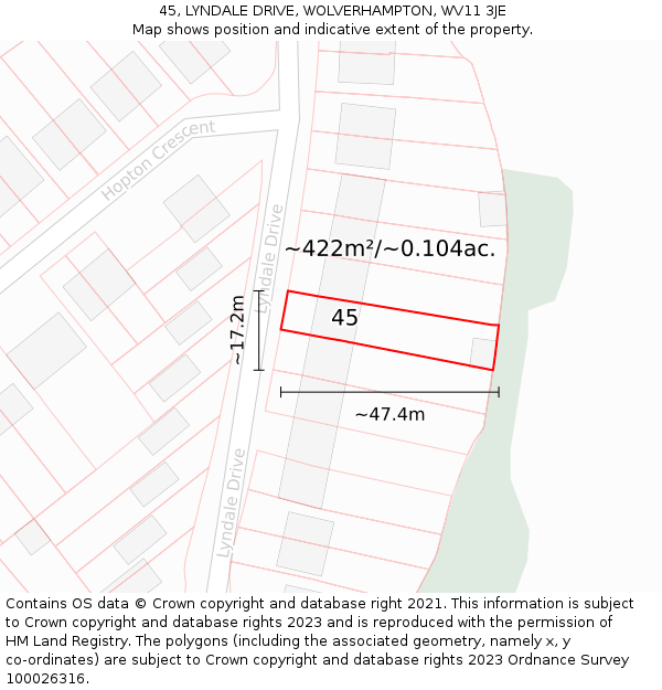 45, LYNDALE DRIVE, WOLVERHAMPTON, WV11 3JE: Plot and title map