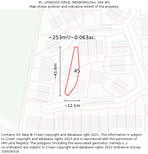 45, LYNWOOD DRIVE, MEXBOROUGH, S64 9PL: Plot and title map