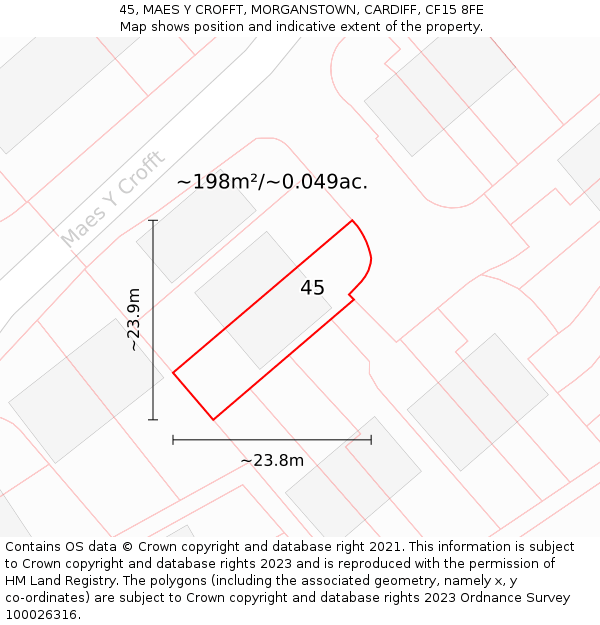 45, MAES Y CROFFT, MORGANSTOWN, CARDIFF, CF15 8FE: Plot and title map