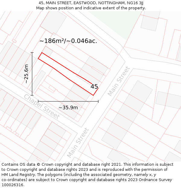 45, MAIN STREET, EASTWOOD, NOTTINGHAM, NG16 3JJ: Plot and title map