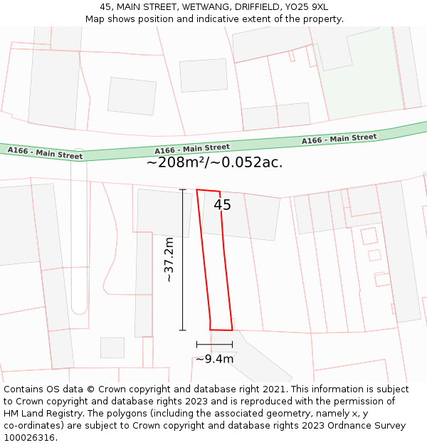 45, MAIN STREET, WETWANG, DRIFFIELD, YO25 9XL: Plot and title map