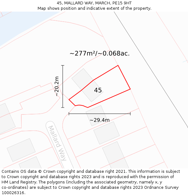 45, MALLARD WAY, MARCH, PE15 9HT: Plot and title map