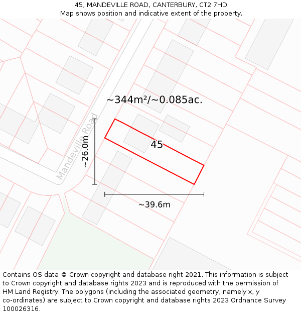 45, MANDEVILLE ROAD, CANTERBURY, CT2 7HD: Plot and title map