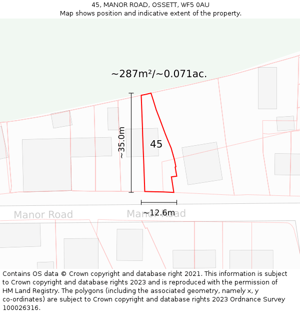 45, MANOR ROAD, OSSETT, WF5 0AU: Plot and title map