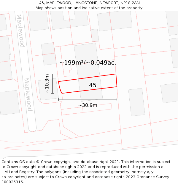 45, MAPLEWOOD, LANGSTONE, NEWPORT, NP18 2AN: Plot and title map