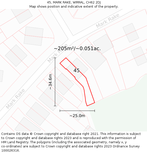 45, MARK RAKE, WIRRAL, CH62 2DJ: Plot and title map