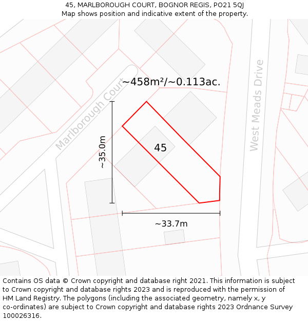 45, MARLBOROUGH COURT, BOGNOR REGIS, PO21 5QJ: Plot and title map