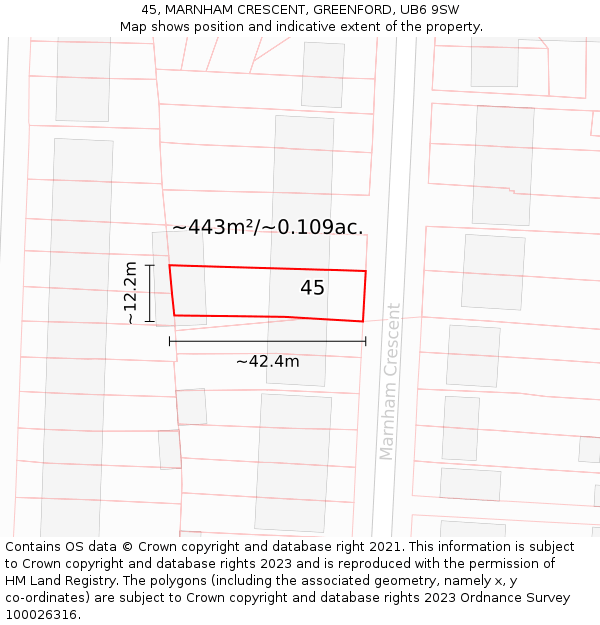 45, MARNHAM CRESCENT, GREENFORD, UB6 9SW: Plot and title map